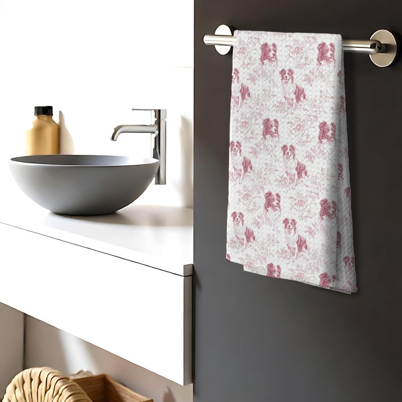Nipil Border Collie Dog Gifts for Pink Chinoiserie Floral Decor Kitchen Towels，Pink Border Collie Dog Grandmillennial Decorative Dish Tea Towels for Kitchen Bathroom,16x24 Inch - Image 3